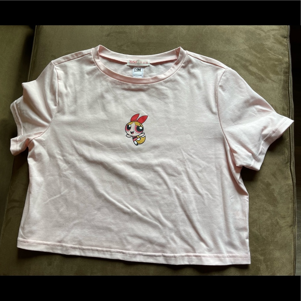 Romwe Pink Powerpuff Girls Blossom Crop Top Tee Shirt Sz L EUC